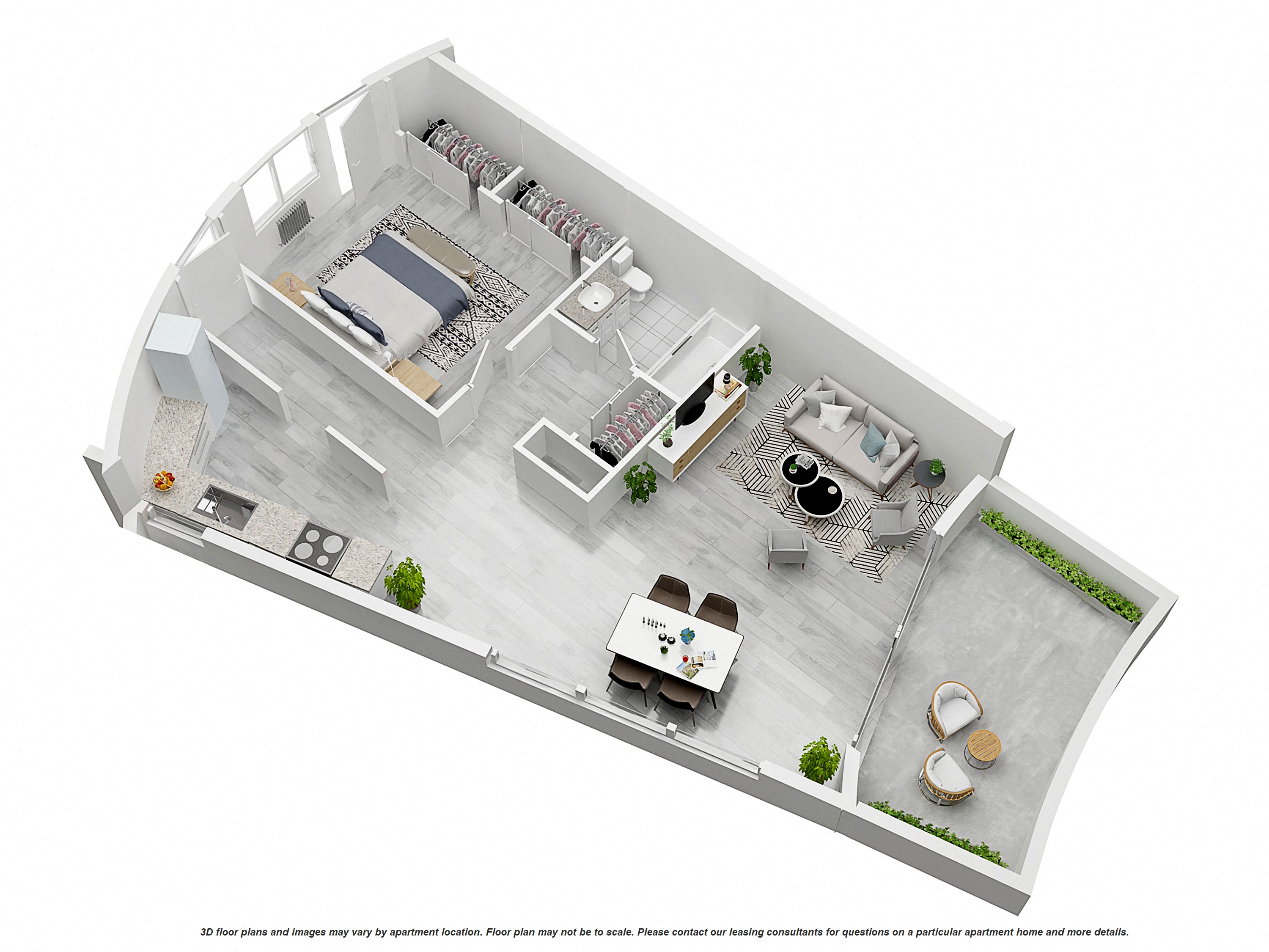 Floor plan for 1 bed, 1 bath, 710 sqft